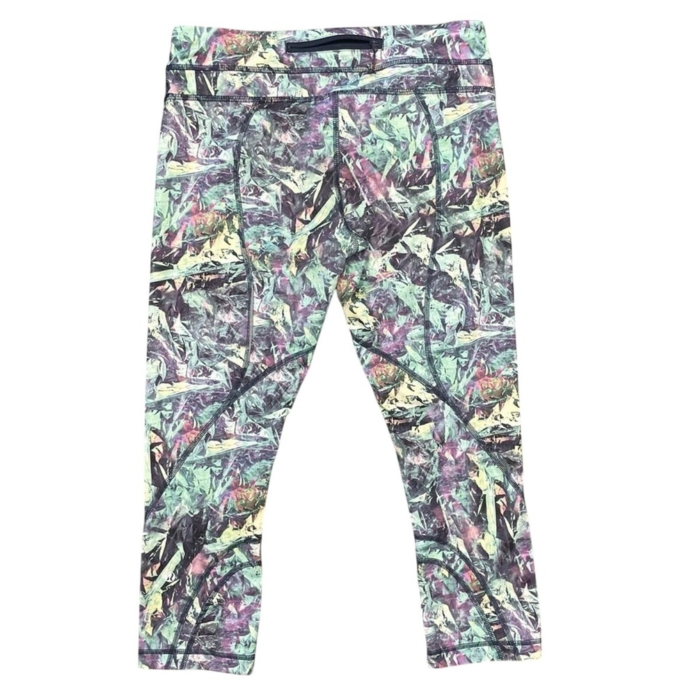 Lululemon Size 8 Leggings Abstract Print Athletic Yoga Pants Green Purple Multi‎